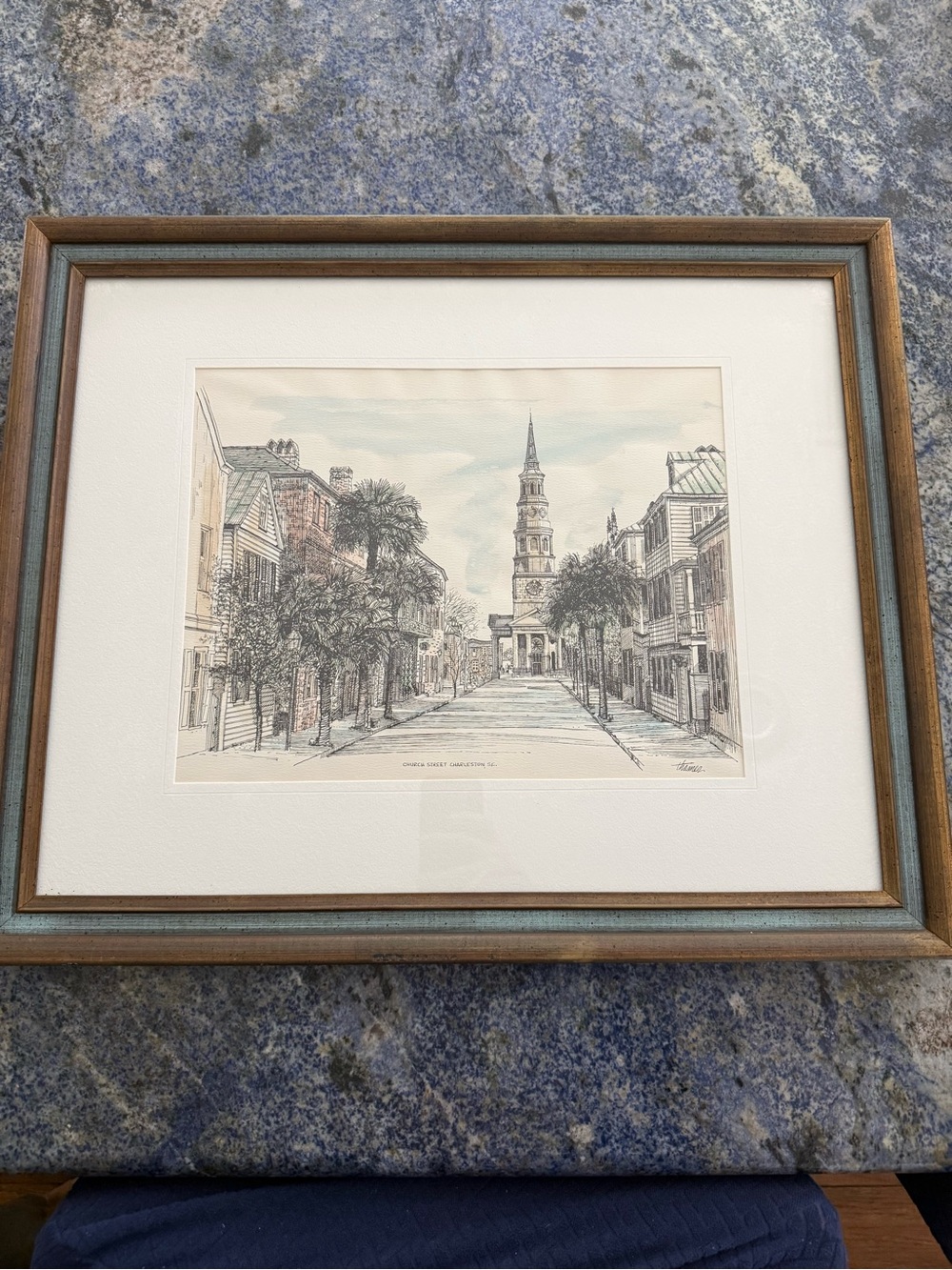 Vintage watercolor print Church Street in  Charleston SC signed by Jack Thames